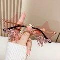 Occhiali da sole a stella senza montatura con lenti rosa e dettagli in strass - Montatura Dorata Lenti Rosa