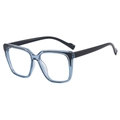 Retro square blue transparent eyeglass frames with black temples and dual-color TR design - Black Blue