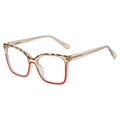 Cat eye TR90 optical frame featuring dual-tone brown and red finish in 3D side view - Champagne Red Tortoise