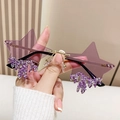 Rimless star-shaped sunglasses in purple with sparkling crystal fringe accents - Gold Frame Purple Lens