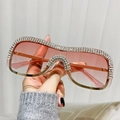 Occhiali da sole senza montatura stile punk con strass e lenti rosa sfumate - Montatura Oro Lenti Sfumate Rosa