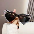 Lunettes de soleil cœur sans monture avec verres dégradés gris et strass floraux - Monture Or Noir Gris