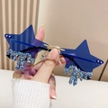 Star-shaped rimless sunglasses with blue tinted lenses and melting crystal teardrops - Gold Frame Dark Blue Lens