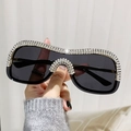Occhiali da sole punk oversize senza montatura neri con strass di cristallo argento - Montatura Oro Nero Grigio
