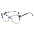 Cat-eye glasses frame with blue and orange marble texture and transparent lenses - Blue Tortoiseshell Frame
