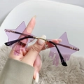 Star shaped rimless sunglasses with dripping design and purple tinted lenses - Gold Frame Purple Lens