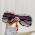 Occhiali da sole punk senza montatura con quattro file di cristalli e lenti sfumate viola - Montatura Argento Lenti Grigio Sfumato