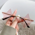 Star-shaped pink rimless sunglasses with unique fluid drip design and gold metal frame - Gold Frame Pink Lenses