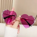 Schicke randlose Herz-Sonnenbrille mit rosa Gläsern und funkelnden Strasskanten - Goldrahmen Lila Gläser