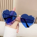 Occhiali da sole a cuore senza montatura con lenti blu e bordi in strass scintillanti - Montatura Dorata Lenti Blu
