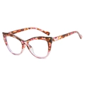 Chic cat eye glasses frame with orange leopard print pattern and TR blue light lens - Red Demi Frame