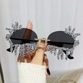 Frameless rimless teardrop sunglasses with black lenses and sparkling silver rhinestones - Gold Frame Black Grey