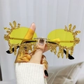Frameless tear-shaped sunglasses with yellow lenses and golden sun-shaped metal frame - Gold Frame Yellow Lenses
