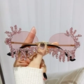Frameless pink teardrop sunglasses with sparkling crystal fringe and golden metal frame - Gold Frame Pink Lenses