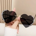 Occhiali da sole a cuore senza montatura con lenti nere e strass multicolore - Montatura Oro Nero Grigio