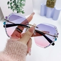 Gafas de sol sin montura degradado púrpura con lujosos detalles de strass y flores - Degradado púrpura a rosa