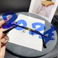 Blue 2024 rimless numeric novelty sunglasses for New Year party fashion and celebrations - Gold Frame Dark Blue Lens