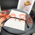 Fashionable 2024 number rimless party sunglasses with pink orange lenses and gold frame - Gold Frame Gradual Orange Pink Lens