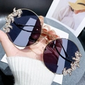 Frameless oversized sunglasses with purple gradient lenses and rhinestone trim - Gold Frame Black Grey