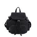 Dunkelgrauer Canvas-Rucksack mit schwarzem Lederbesatz und weißen Nähten - Schwarz