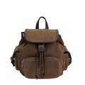 Dunkelbrauner Canvas-Rucksack im Preppy-Stil mit Kunstlederbesatz und Kordelzugverschluss - Khaki