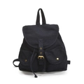 Zaino in denim blu scuro con chiusura a patta e due tasche frontali per scuola e viaggi - Nero