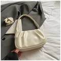 Elegante borsa a nuvola plissettata bianco crema con manico intrecciato e tracolla - Senza Ciondolo / Bianco