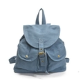 Zaino in denim azzurro con fibbie dorate e doppie tasche frontali da donna - Azzurro