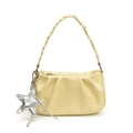 Chic cream yellow ruched cloud bag with woven handle and silver star pendant - With Pendant / Yellow