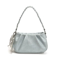 Light blue oil wax leather crossbody bag with chic bow pleats and braided handle - With Pendant / Blue