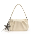 Chic pleated off-white underarm bag with braided handle and silver star charm pendant - White