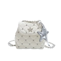 White quilted mini backpack with silver star detail and metal chain strap for women - With Pendant / Beige
