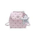 Pink quilted shoulder bag with silver star charm and metallic chain strap - With Pendant / Pink