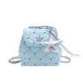 Light blue quilted mini backpack with rhinestone studs and silver star charm detail - With Pendant / Blue