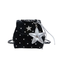 Black quilted rhinestone backpack with chain strap and silver star pendant accessory - With Pendant / Black