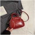 Red glossy patent leather pillow bag with baseball stitching and dual handles - No Pendant / Red
