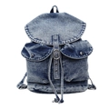 Vintage washed blue denim backpack with multi-pocket design and drawstring closure - Blue