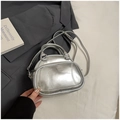 Minimalist silver metallic semi-circle pillow handbag with chic stitching details - No Pendant / Silver