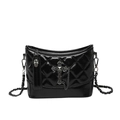 Quilted black patent leather crossbody bag with metal cross and chain strap - Black