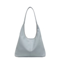 Minimalistische hellblaue Hobo-Tasche aus weichem Leder mit vertikalen Nähten - Blau