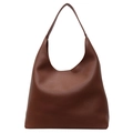 Bolso hobo de cuero granulado marrón con diseño de media luna minimalista y gran capacidad - Marrón