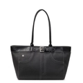 Schicke schwarze Handtasche mit weißen Kontrastnähten und dekorativer Gürtelschnalle - Schwarz