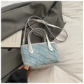 Bolso mini cuadrado azul textura denim con asas plateadas y correa ajustable mujer - Plata Sin Colgante
