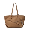 Brown woven tote bag with heart pendant and metal buckle detail for summer style - No Pendant / Khaki