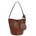 Bolso bandolera de cuero PU marrón con correa ajustable y pequeño monedero redondo - Marrón