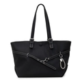 Black woven texture tote bag with punk style silver eyelets and heart pearl charm - No Pendant / Black