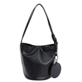 Minimalistische schwarze Beuteltasche mit Knotengurt und rundem Münztäschchen-Anhänger - Schwarz