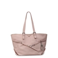 Pink woven texture tote bag with silver chain detail and adjustable dual straps - No Pendant / Pink