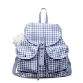 Mochila de lona a cuadros azules con hebilla y un lindo colgante de gatito - Azul