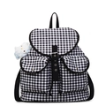 Mochila de lona a cuadros blancos y negros con dos bolsillos delanteros - Negro